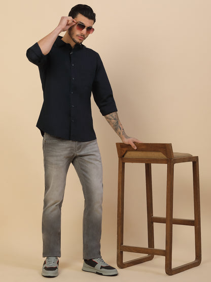 Denim Jeans for Men | Breathable & Soft with Color Fastness Straight Fit Poly Cotton Fabric Solid Pattern Button Closure