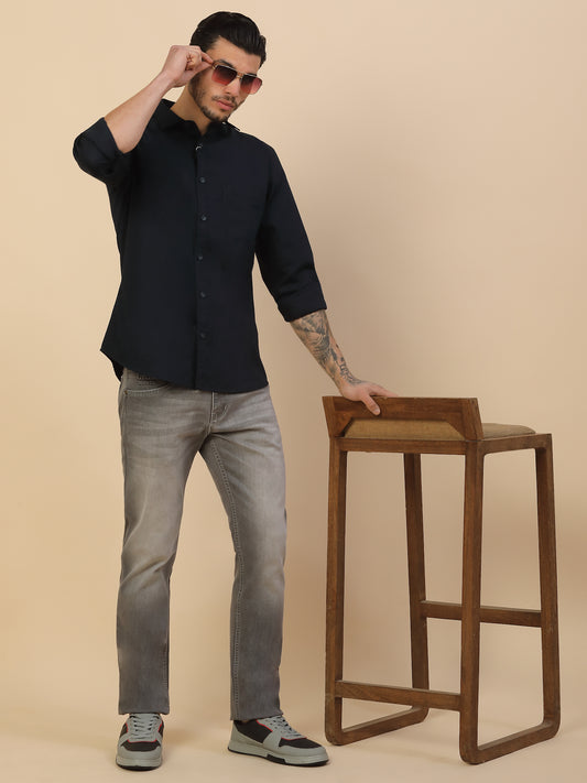 Denim Jeans for Men | Breathable & Soft with Color Fastness Straight Fit Poly Cotton Fabric Solid Pattern Button Closure