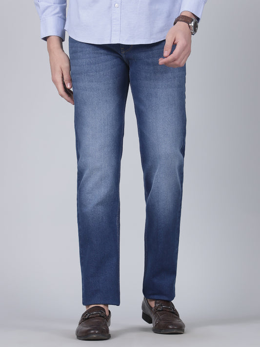 Denim Jeans for Men l Breathable & Soft with Color Fastness Straight Fit Cotton Fabric Solid Pattern Button Closure