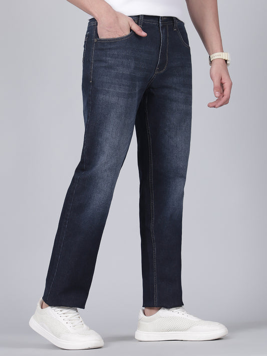 Denim Jeans for Men l Breathable & Soft with Color Fastness Straight Fit Cotton Fabric Solid Pattern Button Closure