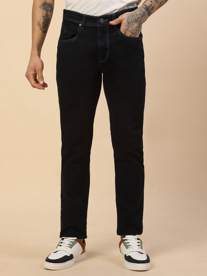 Denim Jeans for Men | Breathable & Soft with Color Fastness Slim Fit Poly Cotton Fabric Solid Pattern Button Closure