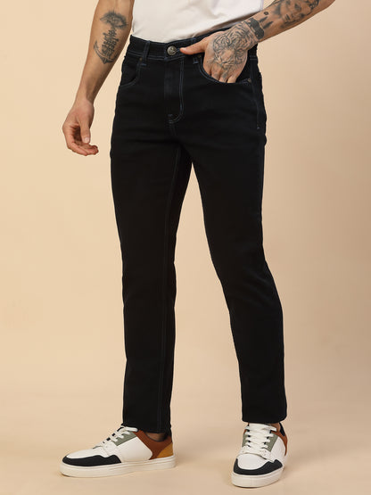 Denim Jeans for Men | Breathable & Soft with Color Fastness Slim Fit Poly Cotton Fabric Solid Pattern Button Closure