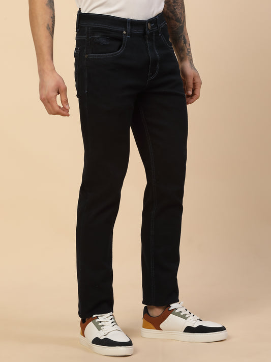 Denim Jeans for Men | Breathable & Soft with Color Fastness Slim Fit Poly Cotton Fabric Solid Pattern Button Closure
