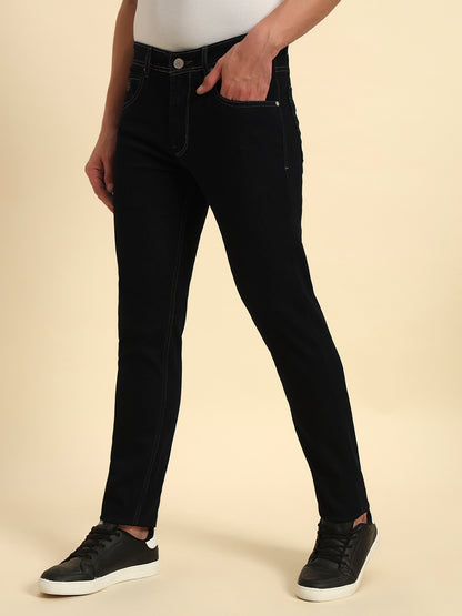 Denim Jeans for Men l Breathable & Soft with Color Fastness Slim Fit Cotton Fabric Solid Pattern Button Closure