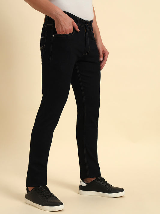 Denim Jeans for Men l Breathable & Soft with Color Fastness Slim Fit Cotton Fabric Solid Pattern Button Closure