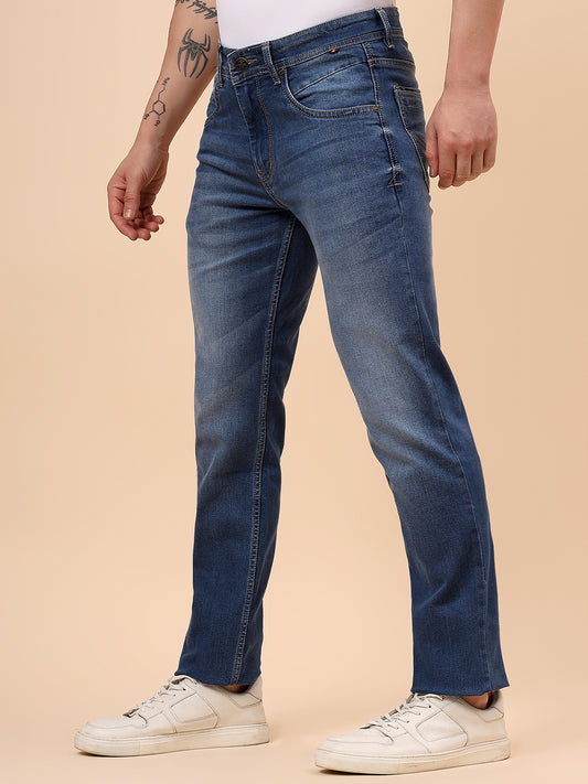 Denim Jeans for Men l Breathable & Soft with Color Fastness Slim Fit Cotton Fabric Solid Pattern Button Closure