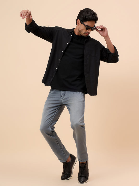 Denim Jeans for Men l Breathable & Soft with Color Fastness Straight Fit Cotton Blend Fabric Solid Pattern Button Closure