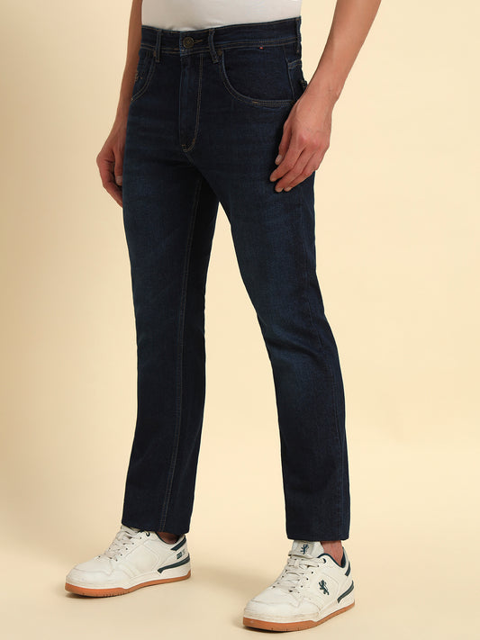 Denim Jeans for Men l Breathable & Soft with Color Fastness Straight Fit Cotton Fabric Solid Pattern Button Closure