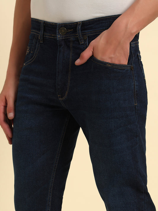 Denim Jeans for Men l Breathable & Soft with Color Fastness Straight Fit Cotton Fabric Solid Pattern Button Closure