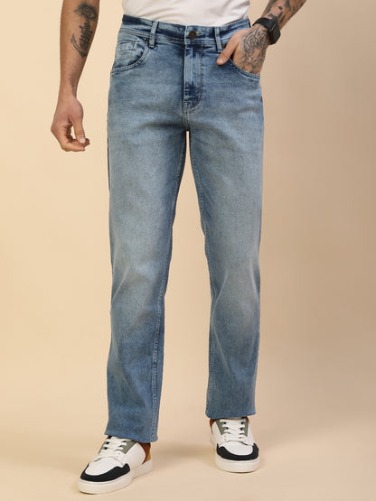 Denim Jeans for Men | Breathable & Soft with Color Fastness Straight Fit Poly Cotton Fabric Solid Pattern Button Closure