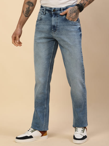 Denim Jeans for Men | Breathable & Soft with Color Fastness Straight Fit Poly Cotton Fabric Solid Pattern Button Closure
