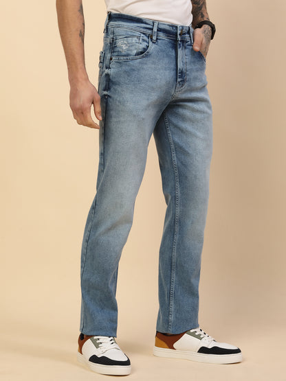 Denim Jeans for Men | Breathable & Soft with Color Fastness Straight Fit Poly Cotton Fabric Solid Pattern Button Closure