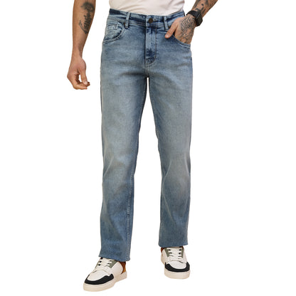 Denim Jeans for Men | Breathable & Soft with Color Fastness Straight Fit Poly Cotton Fabric Solid Pattern Button Closure