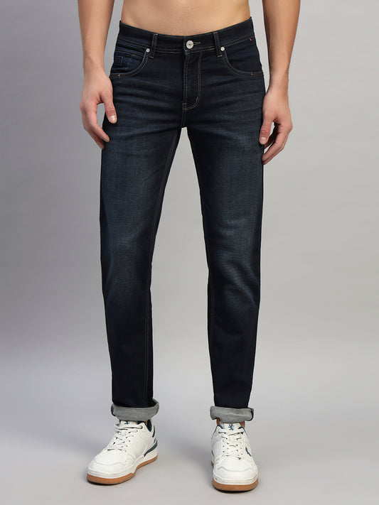 Denim Jeans for Men l Breathable & Soft with Color Fastness Ultra Narrow Fit Cotton Fabric Solid Pattern Button Closure