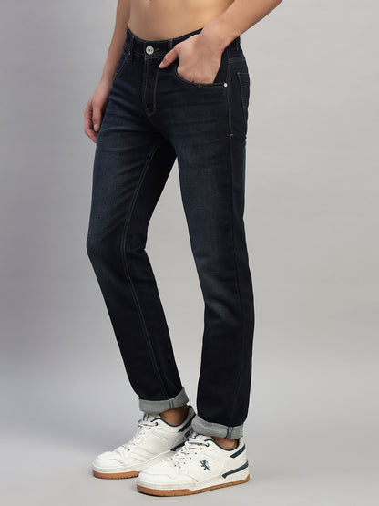Denim Jeans for Men l Breathable & Soft with Color Fastness Ultra Narrow Fit Cotton Fabric Solid Pattern Button Closure