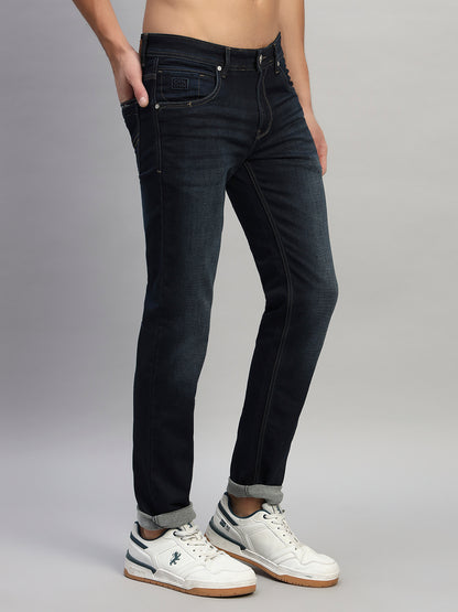 Denim Jeans for Men l Breathable & Soft with Color Fastness Ultra Narrow Fit Cotton Fabric Solid Pattern Button Closure