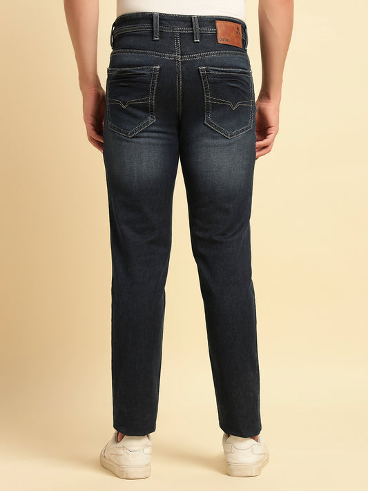 Denim Jeans for Men | Breathable & Soft with Color Fastness Slim Fit Cotton Fabric Solid Pattern Button Closure