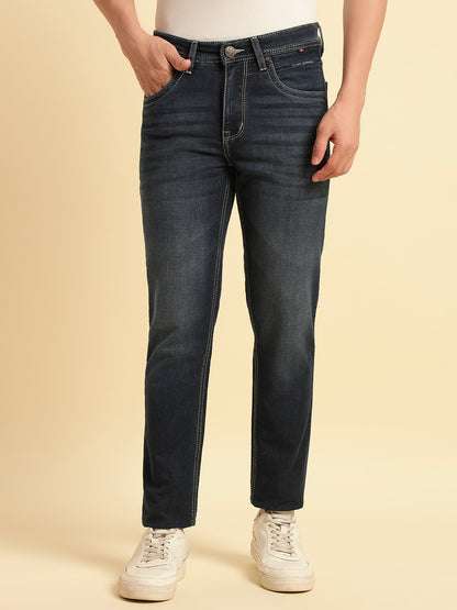 Denim Jeans for Men | Breathable & Soft with Color Fastness Slim Fit Cotton Fabric Solid Pattern Button Closure