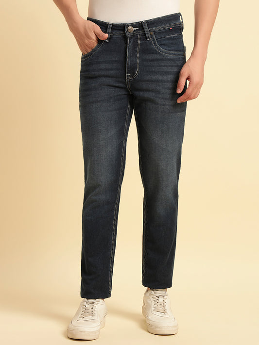 Denim Jeans for Men | Breathable & Soft with Color Fastness Slim Fit Cotton Fabric Solid Pattern Button Closure
