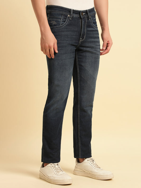 Denim Jeans for Men | Breathable & Soft with Color Fastness Slim Fit Cotton Fabric Solid Pattern Button Closure