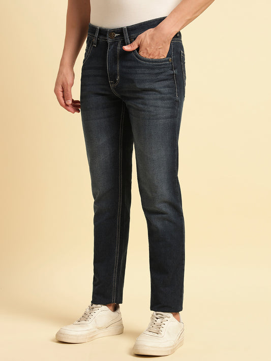 Denim Jeans for Men | Breathable & Soft with Color Fastness Slim Fit Cotton Fabric Solid Pattern Button Closure