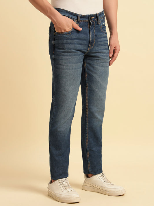 Denim Jeans for Men | Breathable & Soft with Color Fastness Slim Fit Cotton Fabric Solid Pattern Button Closure