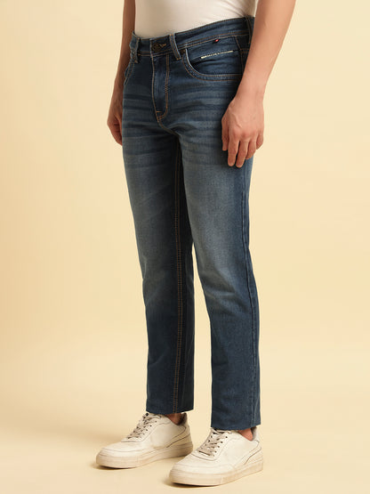 Denim Jeans for Men | Breathable & Soft with Color Fastness Slim Fit Cotton Fabric Solid Pattern Button Closure
