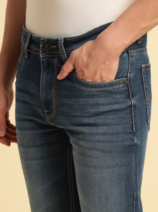 Denim Jeans for Men | Breathable & Soft with Color Fastness Slim Fit Cotton Fabric Solid Pattern Button Closure