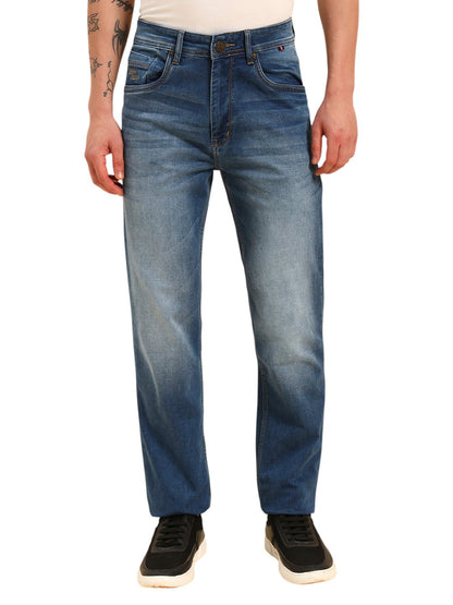 Denim Jeans for Men | Breathable & Soft with Color Fastness Straight Fit Cotton Fabric Solid Pattern Button Closure