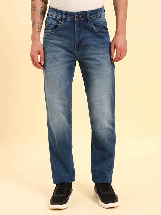 Denim Jeans for Men | Breathable & Soft with Color Fastness Straight Fit Cotton Fabric Solid Pattern Button Closure