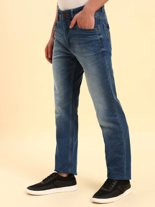 Denim Jeans for Men | Breathable & Soft with Color Fastness Straight Fit Cotton Fabric Solid Pattern Button Closure