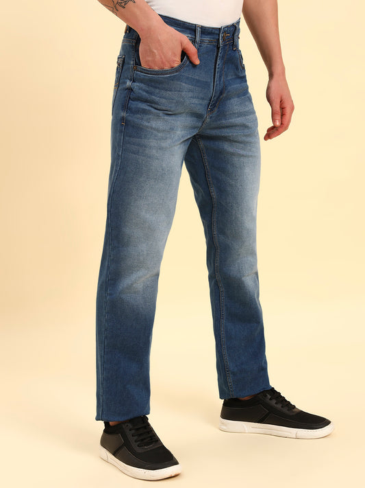 Denim Jeans for Men | Breathable & Soft with Color Fastness Straight Fit Cotton Fabric Solid Pattern Button Closure