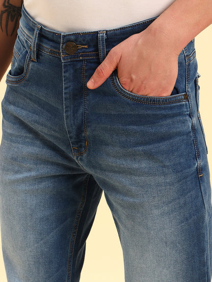 Denim Jeans for Men | Breathable & Soft with Color Fastness Straight Fit Cotton Fabric Solid Pattern Button Closure