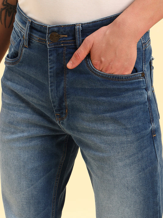 Denim Jeans for Men | Breathable & Soft with Color Fastness Straight Fit Cotton Fabric Solid Pattern Button Closure
