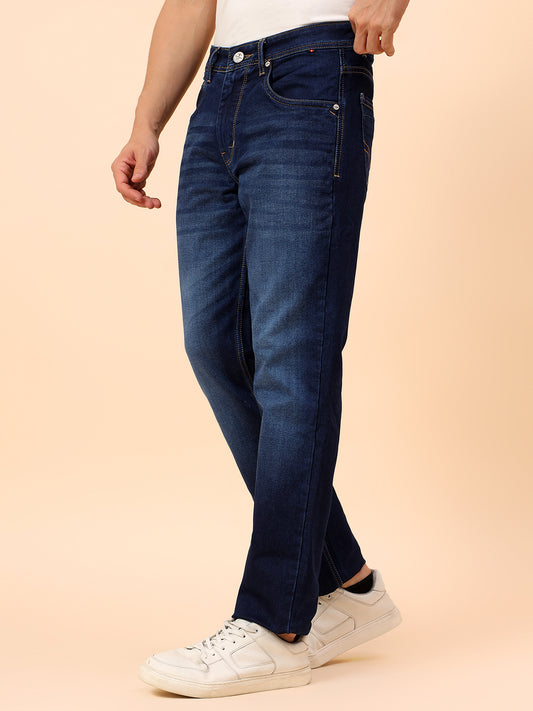 Denim Jeans for Men l Breathable & Soft with Color Fastness Straight Fit Cotton Blend Fabric Solid Pattern Button Closure