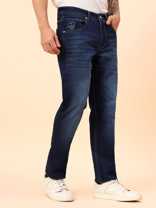 Denim Jeans for Men l Breathable & Soft with Color Fastness Straight Fit Cotton Blend Fabric Solid Pattern Button Closure