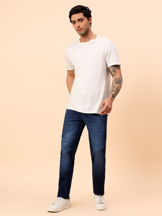 Denim Jeans for Men l Breathable & Soft with Color Fastness Straight Fit Cotton Blend Fabric Solid Pattern Button Closure