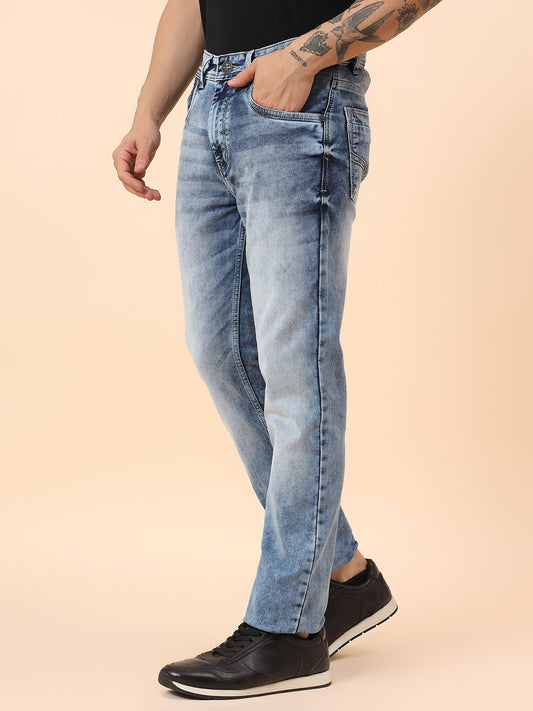 Denim Jeans for Men l Breathable & Soft with Color Fastness Straight Fit Cotton Blend Fabric Solid Pattern Button Closure