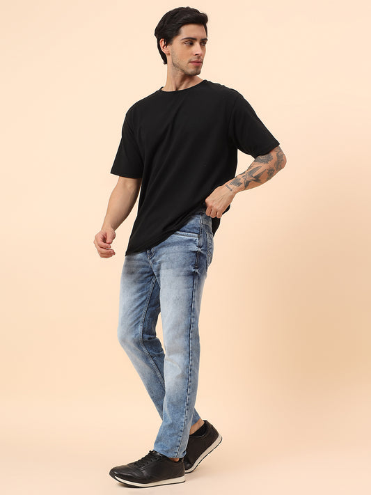 Denim Jeans for Men l Breathable & Soft with Color Fastness Straight Fit Cotton Blend Fabric Solid Pattern Button Closure