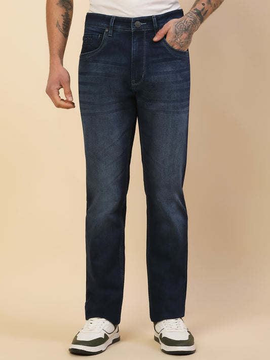 Denim Jeans for Men | Breathable & Soft with Color Fastness Straight Fit Poly Cotton Fabric Solid Pattern Button Closure