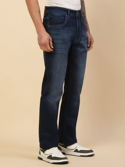 Denim Jeans for Men | Breathable & Soft with Color Fastness Straight Fit Poly Cotton Fabric Solid Pattern Button Closure