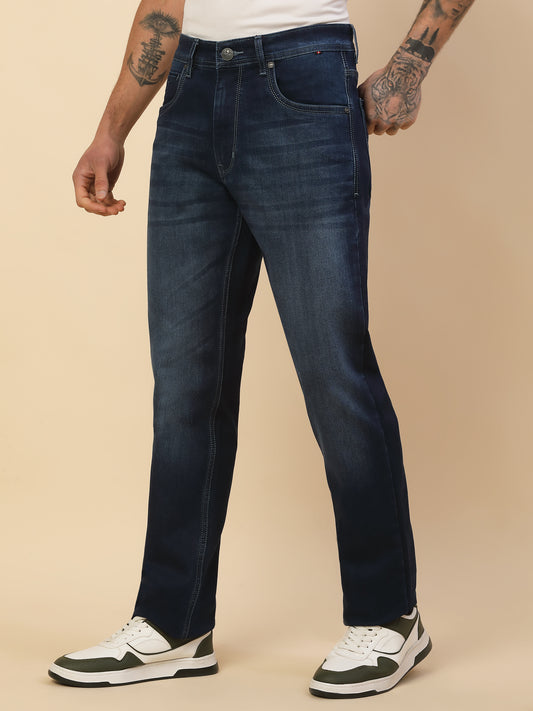 Denim Jeans for Men | Breathable & Soft with Color Fastness Straight Fit Poly Cotton Fabric Solid Pattern Button Closure