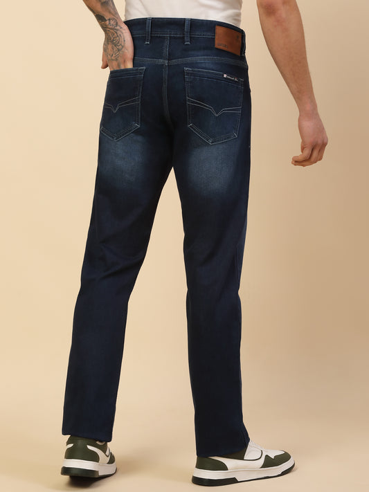 Denim Jeans for Men | Breathable & Soft with Color Fastness Straight Fit Poly Cotton Fabric Solid Pattern Button Closure