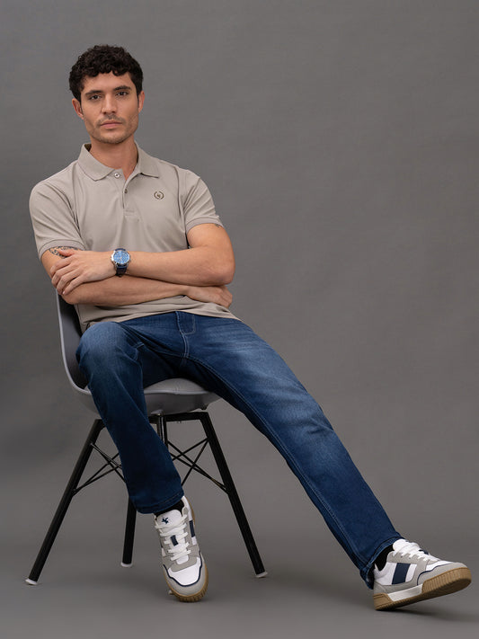 Men's Dark Blue Straight Fit Casual Denim Jeans