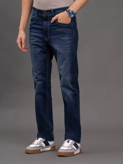 Men's Dark Blue Straight Fit Casual Denim Jeans