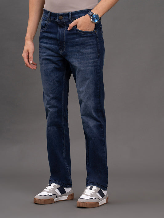 Men's Dark Blue Straight Fit Casual Denim Jeans