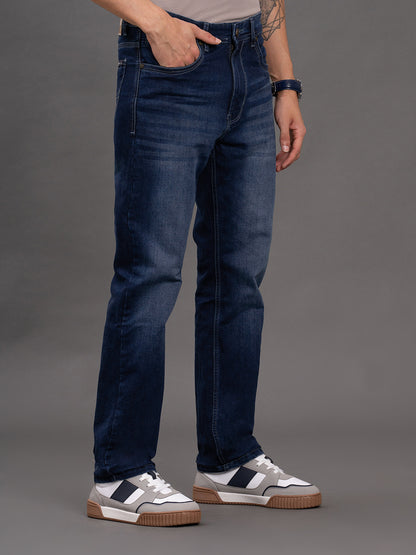 Men's Dark Blue Straight Fit Casual Denim Jeans