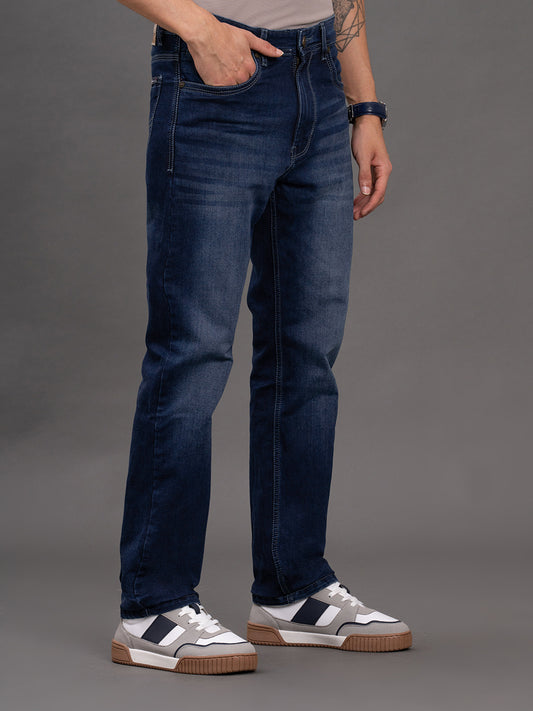 Men's Dark Blue Straight Fit Casual Denim Jeans
