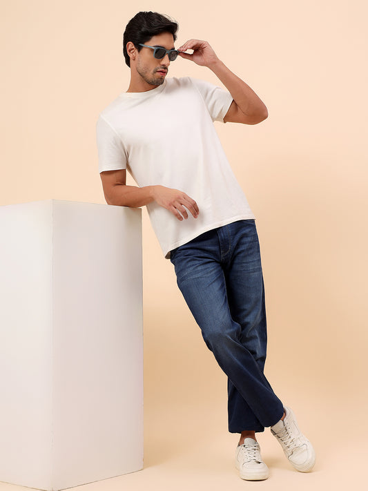 Denim Jeans for Men l Breathable & Soft with Color Fastness Straight Fit Cotton Blend Fabric Solid Pattern Button Closure