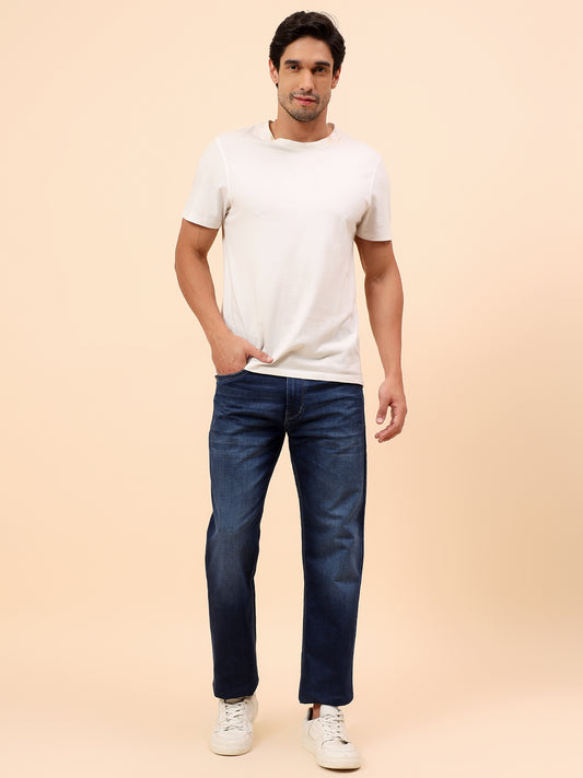 Denim Jeans for Men l Breathable & Soft with Color Fastness Straight Fit Cotton Blend Fabric Solid Pattern Button Closure